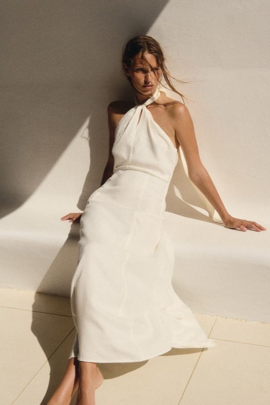 Embroidered cotton midi dress for a relaxed civil ceremony